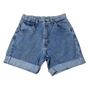 Vintage Wrangler Jeans DIY High Waist Cuffed Cutoff Shorts Med Wash Blue Size 25